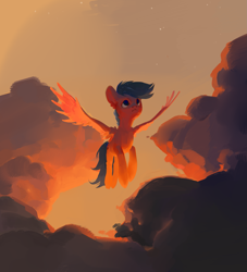 Size: 2335x2569 | Tagged: safe, artist:yanisfucker, imported from derpibooru, firefly, oc, oc only, pegasus, pony, cloud, cutie mark, dusk, ethereal mane, flying, g1, lighting, male, sky, solo, spread wings, stallion, starry mane, stars, wings