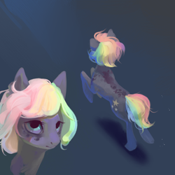 Size: 2000x2000 | Tagged: safe, artist:yanisfucker, imported from derpibooru, oc, oc only, earth pony, pony, bust, female, gradient background, high res, mare, multicolored hair, portrait, rainbow hair, short tail, solo, tail