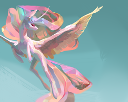 Size: 2737x2190 | Tagged: safe, artist:yanisfucker, imported from derpibooru, princess celestia, alicorn, pony, beautiful, belly, concave belly, curved horn, female, flying, high res, horn, lineless, long legs, looking back, mare, missing accessory, solo, spread wings, thin, windswept mane, wings