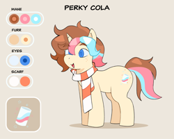 Size: 10417x8334 | Tagged: safe, artist:vital, imported from derpibooru, oc, oc only, oc:perky cola, pony, unicorn, clothes, horn, reference sheet, scarf, solo, striped scarf