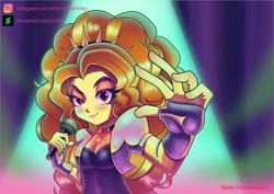 Size: 1280x905 | Tagged: safe, imported from derpibooru, adagio dazzle, human, equestria girls, antagonist, background human, breasts, busty adagio dazzle, evil, evil grin, female, grin, hand, humanized, music festival outfit, my little pony equestria girls: rainbow rocks, smiling, villainess