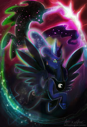 Size: 2031x2954 | Tagged: safe, artist:mad munchkin, imported from derpibooru, princess luna, tantabus, alicorn, pony, do princesses dream of magic sheep, crying, female, jewelry, mare, regalia, signature