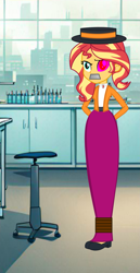 Size: 1889x3668 | Tagged: safe, artist:cartoonmasterv3, imported from derpibooru, sunset shimmer, human, equestria girls, bondage, bound and gagged, clothes, dress, edwardian, gag, hypno eyes, hypnosis, hypnotized, laboratory, long dress, long skirt, skirt, solo, tied up