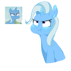 Size: 2048x2048 | Tagged: safe, artist:jianqiangjianqiang379, imported from derpibooru, trixie, pony, unicorn, bust, female, horn, mare, pouting, puffy cheeks, reference used, simple background, solo, white background