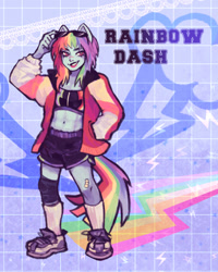 Size: 640x800 | Tagged: safe, artist:corstella, imported from derpibooru, rainbow dash, anthro, pegasus, plantigrade anthro, abs, female, midriff, solo