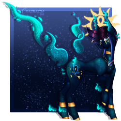 Size: 4320x4320 | Tagged: safe, artist:chazmazda, imported from derpibooru, oc, oc only, original species, pony, undead, abstract background, accessory, bright, commission, commission open, cracks, gem, glowing, gold, halo, magical, markings, painting, render, rendered, shading, shine, soul, species:lost soul ponies, wisp