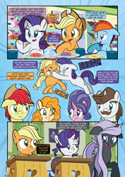 Size: 1920x2715 | Tagged: safe, artist:alexdti, imported from derpibooru, applejack, bright mac, cookie crumbles, hondo flanks, pear butter, rainbow dash, rarity, oc, pony, comic:how we met, female, filly, filly applejack, filly rarity, younger