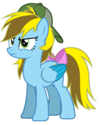 Size: 529x654 | Tagged: safe, artist:lucky bolt, artist:pegasski, imported from derpibooru, oc, oc only, oc:lucky bolt, pegasus, pony, backwards ballcap, base used, baseball cap, bow, cap, colored wings, cutie mark, female, folded wings, hat, serious, simple background, solo, standing, tail, tail bow, transparent background, two toned mane, two toned wings, wings