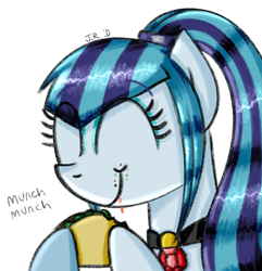 Size: 940x977 | Tagged: safe, artist:technoponywardrobe, imported from derpibooru, sonata dusk, earth pony, pony, equestria girls, cute, eating, eyebrows, eyebrows visible through hair, eyes closed, eyeshadow, female, food, food on face, happy, hoof hold, jewelry, makeup, mare, munching, my little pony equestria girls: rainbow rocks, pendant, rainbow rocks 10th anniversary, simple background, solo, sonatabetes, taco, that pony sure does love tacos, transparent background