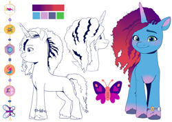 Size: 4132x2919 | Tagged: safe, artist:daisy_marshmallow, imported from derpibooru, pony, unicorn, series:daisy m's mym ref set, bracelet, cutie mark, female, g5, horn, jewelry, mare, misty brightdawn, rebirth misty, reference sheet, side view, simple background, unshorn fetlocks, white background