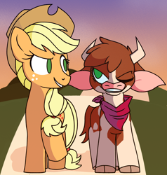 Size: 3024x3170 | Tagged: safe, artist:chaosimp2006, imported from derpibooru, applejack, cow, earth pony, them's fightin' herds, arizona (tfh), community related, simple background