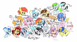 Size: 4013x2177 | Tagged: safe, artist:morningbullet, imported from derpibooru, oc, oc only, oc:noot, earth pony, pegasus, unicorn, bandage, bow, computer, ear piercing, earring, earth pony oc, glasses, hair bow, horn, jewelry, laptop computer, necklace, pegasus oc, piercing, scar, simple background, stitches, tired, unicorn oc, vietnamese, white background, wings