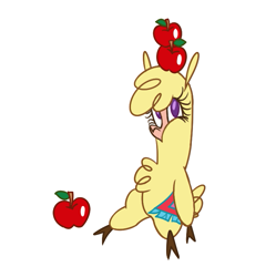 Size: 717x719 | Tagged: safe, artist:nonameorous, imported from derpibooru, alpaca, them's fightin' herds, apple, balancing, cloven hooves, community related, food, looking at you, paprika (tfh), simple background, sitting, solo, white background