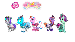 Size: 1920x1080 | Tagged: safe, artist:omegaridersangou, imported from derpibooru, cotton candy (g3), glory, starbeam, twinkle twirl, pegasus, pony, unicorn, clothes, cosplay, costume, female, g1, g1 to g4, g3, g3 to g4, generation leap, horn, loop-de-la, precure, pretty cure, simple background, together, white background, wonderful precure