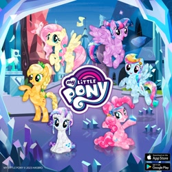 Size: 1080x1080 | Tagged: safe, imported from derpibooru, applejack, fluttershy, pinkie pie, rainbow dash, rarity, twilight sparkle, alicorn, crystal pony, earth pony, pegasus, unicorn, braid, crystal empire, crystallized, gameloft, horn, mane six, twilight sparkle (alicorn)