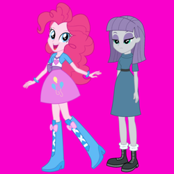 Size: 1080x1080 | Tagged: safe, editor:josephpatrickbrennan, imported from derpibooru, maud pie, pinkie pie, human, equestria girls, female, pie sisters, pink background, siblings, simple background, sisters