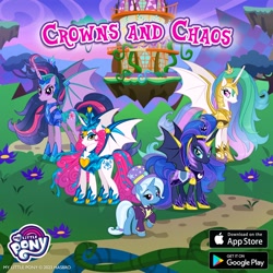 Size: 1080x1080 | Tagged: safe, imported from derpibooru, princess amore, princess celestia, princess luna, trixie, twilight sparkle, gameloft