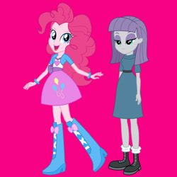 Size: 894x894 | Tagged: safe, editor:josephpatrickbrennan, imported from derpibooru, maud pie, pinkie pie, equestria girls, pink background, simple background, solo