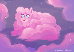 Size: 3564x2500 | Tagged: safe, artist:flaavii, imported from derpibooru, oc, oc only, oc:fluffle puff, cloud pony, pony, cloud, cute, female, high res, mare, signature, silly, smiling, solo, stars, tongue out