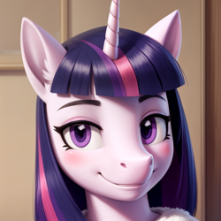 Size: 768x768 | Tagged: safe, twilight sparkle, pony, unicorn, beautiful, detailed, detailed fur, smiling, smug