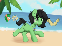 Size: 4000x3000 | Tagged: safe, artist:dumbwoofer, imported from derpibooru, oc, oc:fair flyer, oc:filly anon, oc:matinee, oc:morning mimosa, pony, beach, dancing, ear fluff, female, filly, foal, glasses, group, hairband, mare, mare fair, ocean, palm tree, swimming, tongue out, tree, underhoof, water