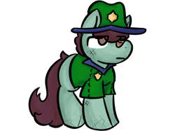 Size: 2732x2048 | Tagged: safe, artist:felixmcfurry, imported from derpibooru, oc, oc only, oc:leafy trail, earth pony, pony, :|, badge, bandaid, bandaid on nose, blank flank, brown eyes, clothes, earth pony oc, female, filly, filly oc, foal, hat, park ranger, pony oc, simple background, solo, teal fur, transparent background