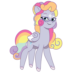 Size: 1200x1200 | Tagged: safe, artist:prixy05, imported from derpibooru, oc, oc only, oc:prism pop, pegasus, pony, commission, commissioner:showtune cockatoo, curly tail, female, g5, glasses, mare, multicolored hair, my little pony: tell your tale, rainbow hair, simple background, solo, tail, transparent background, vector