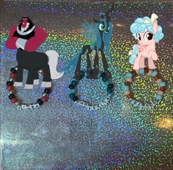 Size: 727x715 | Tagged: safe, artist:lnx1ynight16, imported from derpibooru, part of a set, cozy glow, lord tirek, queen chrysalis, changeling, changeling queen, pegasus, pony, antagonist, crossed arms, female, kandi, legion of doom, looking at you, smiling, trio