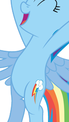 Size: 716x1267 | Tagged: safe, artist:chubble-munch, edit, imported from derpibooru, vector edit, rainbow dash, pegasus, pony, applebuck season, belly, bipedal, cropped, cute, dashabetes, eyes closed, happy, open mouth, pictures of bellies, simple background, solo, transparent background, vector