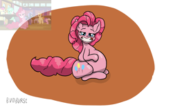 Size: 1754x1090 | Tagged: safe, artist:bun_burst, imported from derpibooru, pinkie pie, earth pony, pony, a trivial pursuit, chubby, fat, obese, piggy pie, pudgy pie