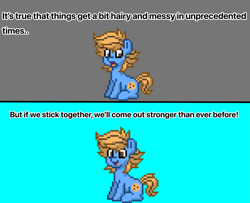 Size: 2243x1819 | Tagged: safe, artist:cookieballrun, imported from derpibooru, oc, oc only, oc:blue cookie, earth pony, pony, pony town, digital art, earth pony oc, male, pixel art, positive message, simple background, solo, stallion