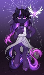 Size: 2412x4096 | Tagged: safe, artist:hakaina, oc, oc only, alicorn, pony, alicorn oc, clothes, female, horn, mare, staff, wings