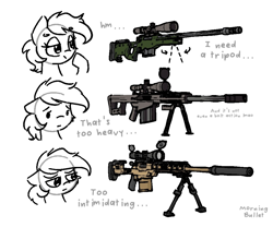 Size: 1000x831 | Tagged: safe, artist:morningbullet, imported from derpibooru, oc, oc only, oc:noot, earth pony, pony, 3d, 3d model, accuracy international, accuracy international aw, arctic warfare, awp, barrett, barrett m82, earth pony oc, female, gun, mare, multeity, rifle, simple background, sketch, sniper rifle, solo, weapon, white background