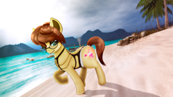 Size: 3840x2160 | Tagged: safe, edit, imported from derpibooru, oc, oc only, earth pony, pony, 3d, beach, bikini, clothes, earth pony oc, female, feral, glasses, milf, open pony, second life, swimsuit