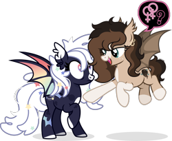 Size: 3600x2946 | Tagged: safe, artist:cirillaq, imported from derpibooru, oc, oc:cosmic whirl, oc:ryolit, bat pony, pony, duo, duo female, female, female symbol, lesbian, lesbian symbol, mare, mare on mare, pictogram, pony on pony action, simple background, transparent background