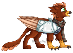 Size: 2060x1508 | Tagged: safe, artist:artistcoolpony, imported from derpibooru, oc, oc:pavlos, griffon, bandage, beak, broken bone, broken wing, cast, cheek fluff, claws, clothes, colored wings, commission, eared griffon, griffon oc, injured, non-pony oc, nonbinary, scarf, sling, tail, vest, wings