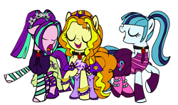 Size: 1606x948 | Tagged: safe, artist:darktailsko, artist:icicle-niceicle-1517, color edit, edit, imported from derpibooru, adagio dazzle, aria blaze, sonata dusk, earth pony, pony, arm warmers, boots, bracelet, clothes, collaboration, colored, disguise, disguised siren, dress, earth pony adagio dazzle, earth pony aria blaze, earth pony sonata dusk, equestria girls ponified, eyes closed, female, gem, hairband, jewelry, mare, necktie, open mouth, ponified, rainbow rocks 10th anniversary, rainbow socks, sandals, shirt, shoes, simple background, singing, siren gem, skirt, socks, spiked wristband, striped arm warmers, striped leg warmers, striped socks, the dazzlings, transparent background, trio, trio female, wall of tags, wristband