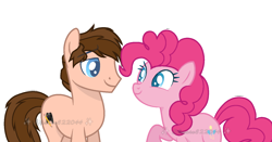 Size: 1508x788 | Tagged: safe, artist:elizaro622044, imported from derpibooru, pinkie pie, oc, oc:braden, earth pony, canon x oc, female, looking at each other, looking at someone, male, mare, shipping, simple background, stallion, straight, transparent background