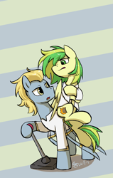 Size: 1871x2943 | Tagged: safe, artist:brella, imported from derpibooru, oc, oc:wooden toaster, pegasus, pony, female, male, mare, patterned background, stallion