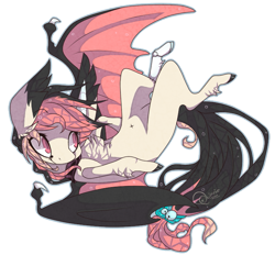 Size: 727x675 | Tagged: safe, artist:aspenglowe, imported from derpibooru, oc, oc only, bat pony, pony, 2014, bat pony oc, bat wings, black tail, cream coat, pink eyes, pink mane, pink wings, simple background, smiling, solo, tail, transparent background, wings