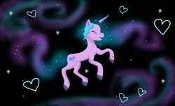 Size: 2160x1316 | Tagged: safe, artist:bluestar386, imported from derpibooru, izzy moonbow, pony, unicorn, female, floating, flowing mane, g5, horn, mare, solo, space, wallpaper