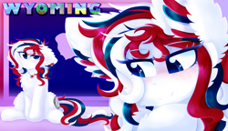 Size: 2700x1557 | Tagged: safe, artist:vanillaswirl6, imported from derpibooru, oc, oc only, oc:wyoming, flag, simple background, state ponies, text, united states, vanillaswirl6's state ponies, wyoming