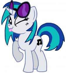 Size: 721x798 | Tagged: source needed, safe, artist:silvathebrony, imported from derpibooru, dj pon-3, vinyl scratch, pony, unicorn, ;p, female, horn, looking at you, mare, one eye closed, raised hoof, simple background, solo, standing, sunglasses, sunglasses on head, tongue out, transparent background, vinyl's glasses, wink, winking at you