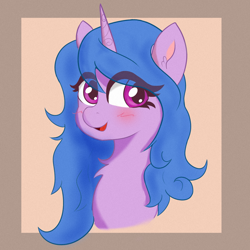 Size: 1500x1500 | Tagged: safe, artist:psfmer, imported from derpibooru, izzy moonbow, pony, unicorn, blushing, bust, cute, ear fluff, eyebrows, eyebrows visible through hair, female, g5, horn, izzybetes, looking at you, mare, neck fluff, open mouth, open smile, portrait, smiling, smiling at you, solo