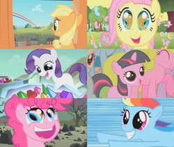 Size: 1706x1440 | Tagged: safe, imported from derpibooru, screencap, applejack, cloud kicker, daisy, flower wishes, fluttershy, linky, pinkie pie, rainbow dash, rarity, shoeshine, twilight sparkle, earth pony, pegasus, unicorn, the cutie mark chronicles, collage, female, horn, mane six, younger