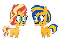 Size: 1500x1000 | Tagged: safe, artist:mlpfan3991, imported from derpibooru, sunset shimmer, oc, oc:flare spark, pegasus, unicorn, canon x oc, duo, duo female, female, flareset, horn, pegasus oc, pretty pretty pegasus, simple background, teen titans go, transparent background, wings