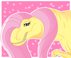 Size: 1600x1300 | Tagged: safe, artist:ireneroxanne666, imported from derpibooru, fluttershy, dinosaur, tyrannosaurus rex, dinosaurified, female, fluttersaurus rex, solo, species swap