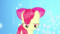 Size: 1920x1080 | Tagged: safe, imported from derpibooru, screencap, apple bloom, earth pony, pony, season 5, bloom & gloom, female, filly, foal, rain, solo, wet, wet mane