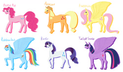 Size: 1171x683 | Tagged: safe, artist:ireneroxanne666, imported from derpibooru, applejack, fluttershy, pinkie pie, rainbow dash, rarity, twilight sparkle, alicorn, earth pony, pegasus, pony, mane six, solo