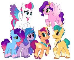 Size: 3508x2835 | Tagged: safe, artist:xiaowu07, imported from derpibooru, hitch trailblazer, izzy moonbow, pipp petals, sunny starscout, zipp storm, alicorn, earth pony, pegasus, pony, unicorn, applejack (g5), artificial horn, artificial wings, augmented, female, fluttershy (g5), g5, g5 to g4, generation leap, horn, magic, magic horn, magic wings, male, mane five, mane six (g5), mane stripe sunny, mare, misty brightdawn, pinkie pie (g5), race swap, rainbow dash (g5), rarity (g5), rebirth misty, stallion, sunnycorn, twilight sparkle (g5), wings